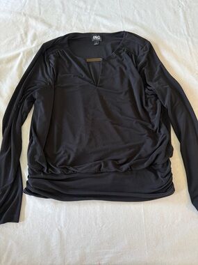 INC International Concepts Black Long-Sleeve V-Neck Blouse